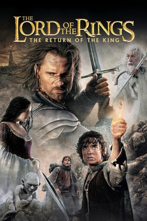 The poster features a dramatic composition with J.R.R. Tolkien's central character holding a sword, surrounded by other characters like Gandalf, Frodo, and Aragorn. The colors are rich and earthy, with dark tones and gold accents that evoke a sense of epic adventure and mystery. The mood is one o...