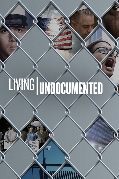 The poster features a chain-link fence overlaying images of diverse people in various emotional states—some solemn, others shouting. The muted tones and fragmented imagery evoke a sense of mystery and tension, reflecting the show's exploration of undocumented individuals' lives.