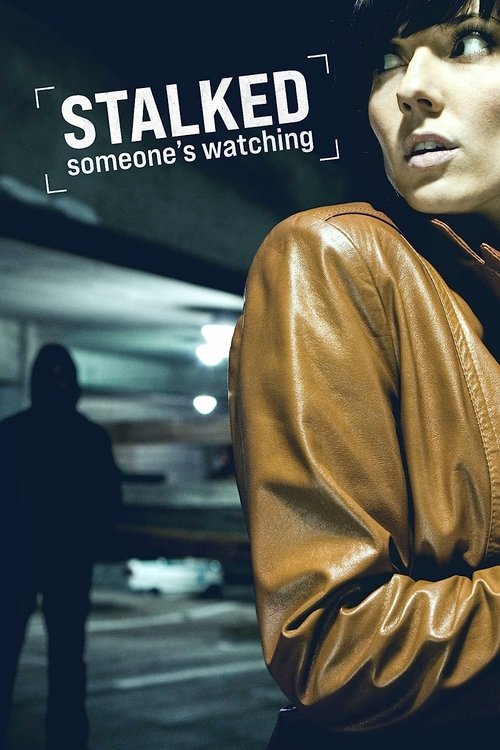 The poster features a woman in a leather jacket against a dark, moody background, evoking tension and mystery. The title "STALKED" is prominently displayed in bold white letters, with the tagline "someone's watching" beneath it. The overall mood is suspenseful, with dim lighting and shadowy figur...