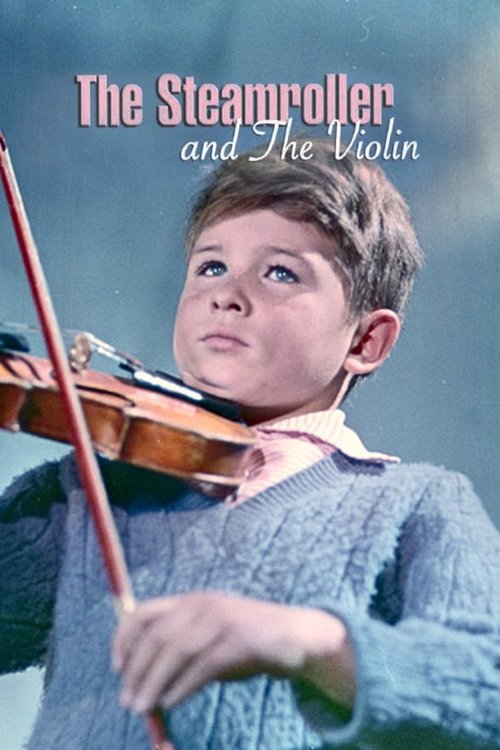 The steamroller poster features a young boy playing the violin, with warm tones and a sense of nostalgia. The title is elegantly written in a cursive font, and the image captures a moment of youthful creativity and musical passion.