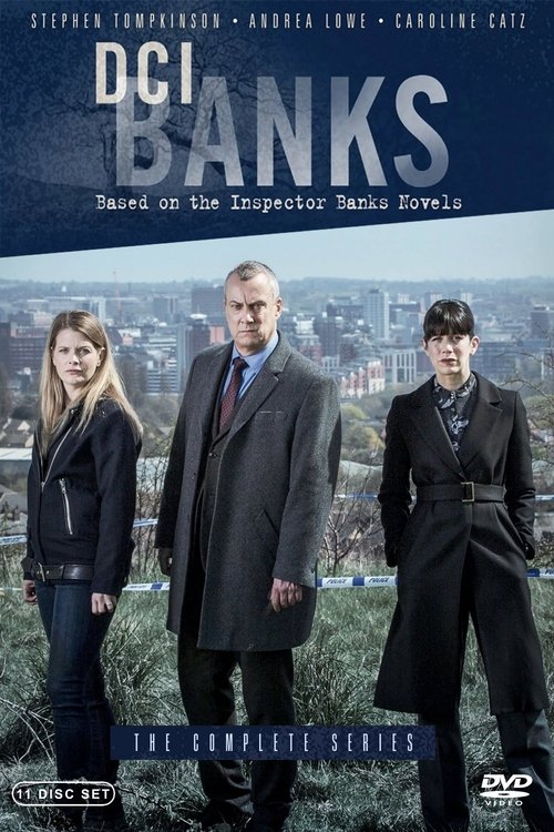 The poster features three characters in formal attire against a backdrop of a city skyline, suggesting a serious, investigative drama. The muted tones and professional attire convey a sense of authority and mystery, fitting for a detective series.