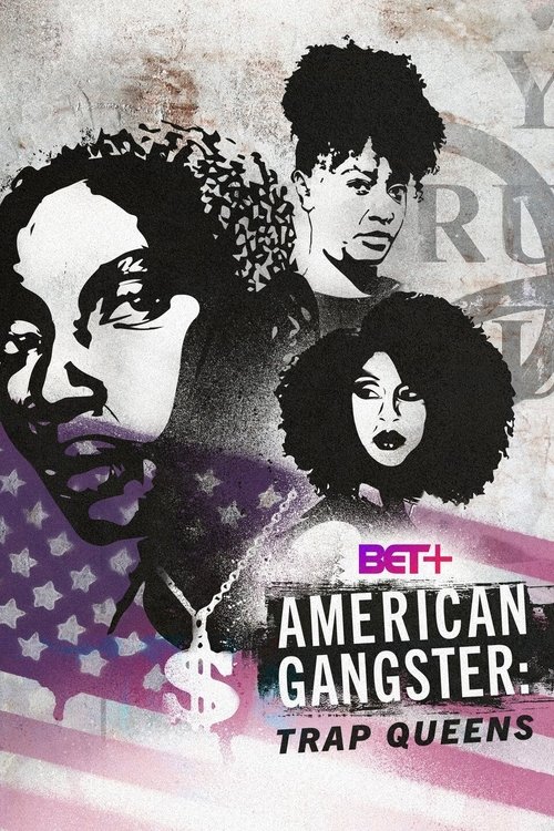 The poster features three women with afro hairstyles against a stylized American flag background. The mood is dramatic and intense, with bold black and white imagery. The "BET+" logo suggests a high-budget television production.