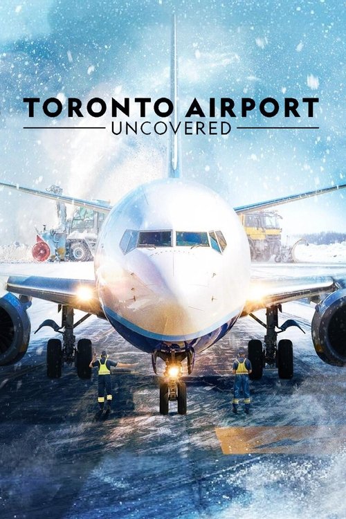 The poster features a snowy airport scene with a large airplane landing on the runway, surrounded by people in winter attire. The colors are cool-toned, dominated by whites, blues, and grays, creating a cold, wintry atmosphere. The mood is mysterious and adventurous, hinting at the show's explora...