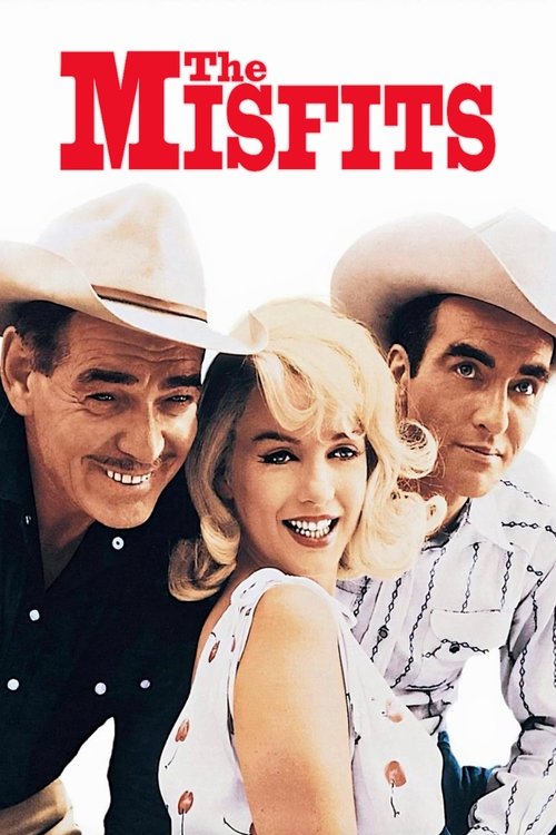 The Misfits poster features three characters in cowboy hats, exuding a rugged, rebellious vibe. The bold red title stands out against the white background, capturing the film's energetic and comedic spirit.
