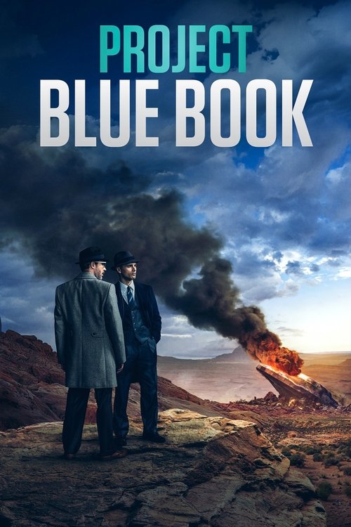 Two men stand in front of a dramatic sky with a volcano erupting in the background. The poster uses dark blues and fiery oranges, creating a mysterious and intense mood.