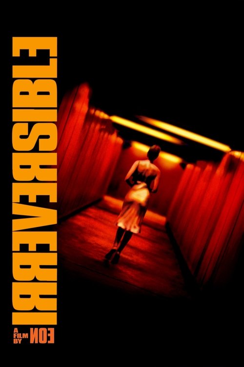 The poster features a solitary figure in a red corridor, evoking a sense of isolation and mystery. The warm red tones and dramatic lighting create an atmospheric, suspenseful mood. The title "Irreversible" stands out in bold yellow letters, emphasizing the film's themes of change and transformation.