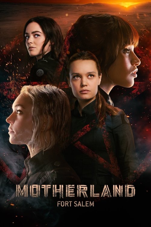 The poster features four women in dramatic poses against a fiery, dark background. The intense colors of reds and oranges evoke a sense of danger and urgency. The mood is one of solemnity and mystery, hinting at the complex and potentially tragic themes of the show.