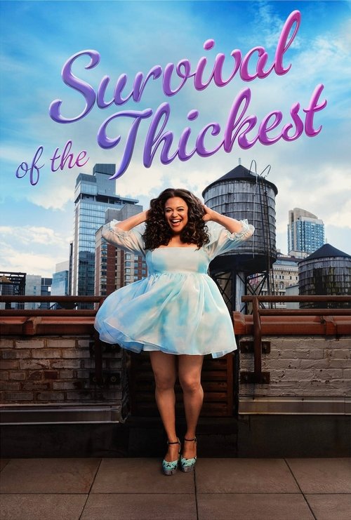 The poster features a young woman in a light blue dress, standing confidently against a backdrop of modern skyscrapers under a bright blue sky. Her cheerful expression and energetic pose convey a sense of adventure and excitement. The vibrant colors and dynamic composition evoke a lively and enga...