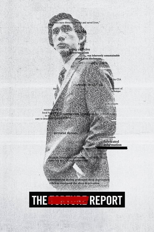 The Report poster features a man in a suit with a newspaper-style background, creating a mysterious and investigative mood. The monochrome palette emphasizes the film's gritty, noir aesthetic.