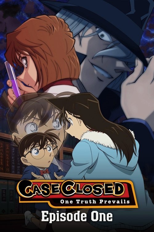 The poster features a dramatic scene with Detective Conan and his companion, the "Great Detective Turned Small," in a tense atmosphere. The characters are depicted with intense expressions, and the background is filled with dark, moody colors that enhance the suspenseful mood. The title "Case Clo...