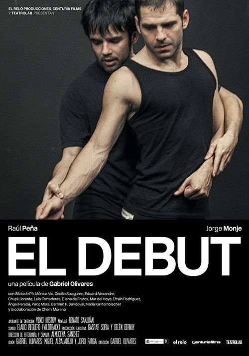 The poster features two muscular men in black tank tops, exuding strength and intensity against a dark background. The bold white title "EL DEBUT" dominates the lower section, suggesting a dramatic and provocative narrative. The overall mood is gritty and action-oriented, hinting at a high-stakes...