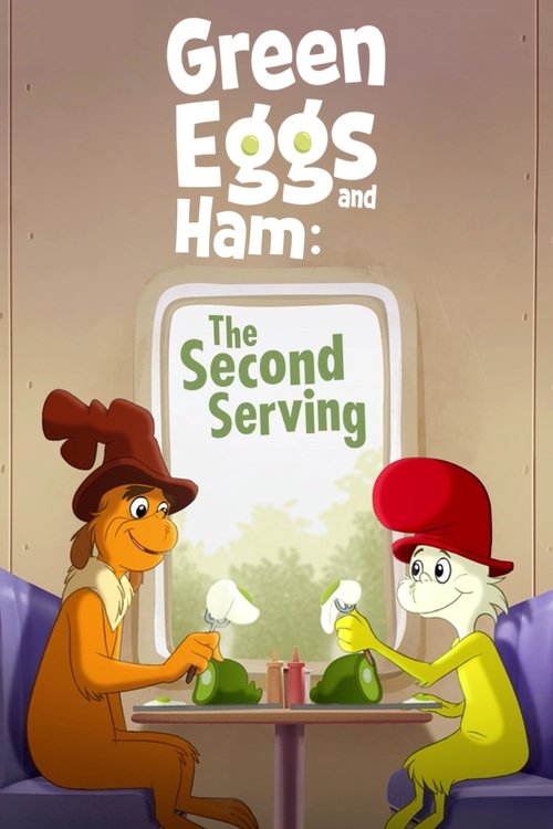This TV show poster features two animated characters sitting at a table, enjoying breakfast with green eggs and ham. The warm, cozy atmosphere is enhanced by the soft lighting and inviting colors, creating a cheerful and welcoming mood.