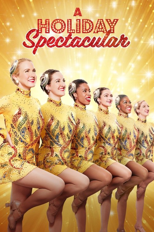 A group of six women in matching yellow sequined outfits stand in a line against a radiant golden background, exuding holiday cheer and joy.