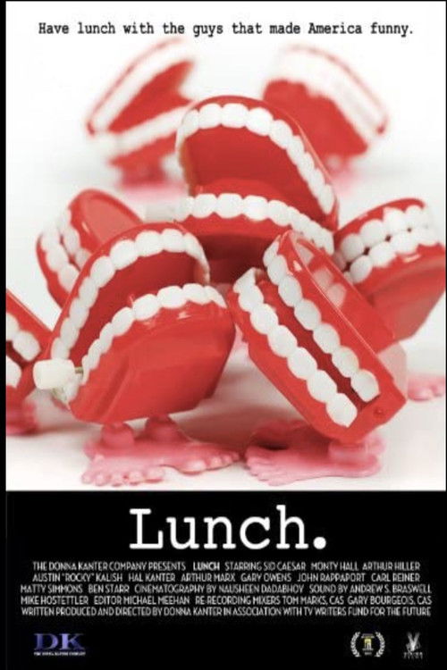 The poster features a close-up of red and white toothpicks arranged in a playful, appetizing pattern. The bold title "Lunch" dominates the bottom, evoking a sense of fun and nostalgia. The overall mood is cheerful and inviting, suggesting a lighthearted and entertaining experience.