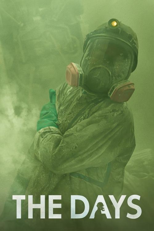 The poster features a lone figure in a hazmat suit, holding a gas mask, set against a murky green background. The muted, somber colors evoke a sense of danger and isolation, suggesting a story about survival or conflict in an environmental crisis.
