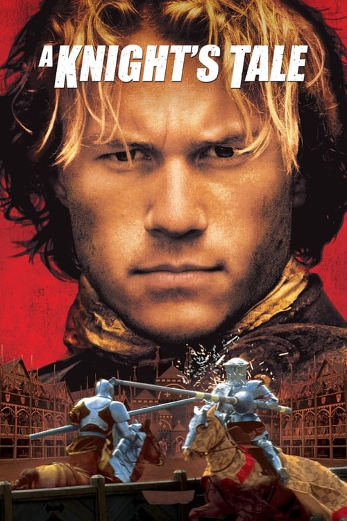 The poster features a rugged knight with golden hair against a dramatic red background, evoking a medieval atmosphere. Below him, two armored figures in action pose dynamically, suggesting epic battles. The overall mood is intense and adventurous, capturing the essence of a classic fantasy advent...
