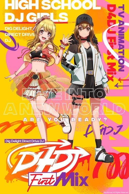 This vibrant TV show poster features two anime-style characters against a bright yellow background. The character on the left has blonde hair and wears a colorful outfit, while the character on the right sports a black hat and casual outfit. The poster uses bold colors and dynamic poses to create...