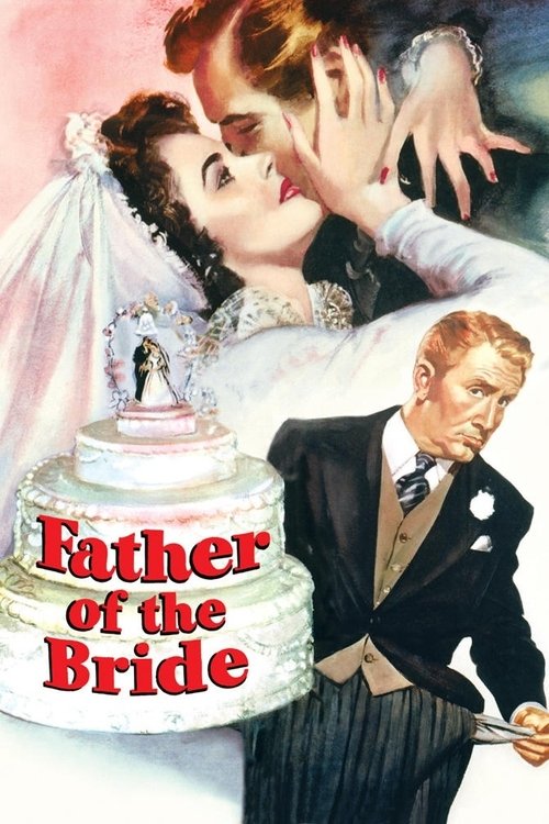 This romantic poster features a bride and groom sharing an intimate kiss, with a cake in the foreground. The warm pink and red tones evoke a classic wedding atmosphere, while the man in the suit adds a touch of drama.