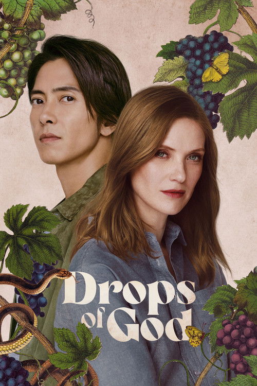 The poster features a man and woman surrounded by lush grapevines and purple grapes, creating a rich, natural atmosphere. The warm, earthy tones and vibrant colors evoke a sense of mystery and intrigue, hinting at the show's supernatural themes.