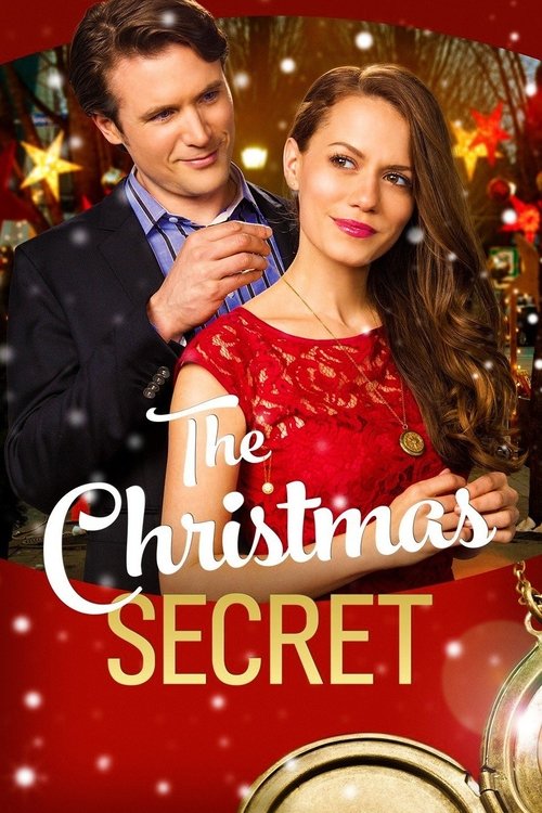 The poster features a man and woman in festive attire, with the woman in a red dress and the man in a dark suit. The background is decorated with Christmas lights and ornaments, creating a warm and celebratory atmosphere. The title "The Christmas Secret" is prominently displayed in elegant script...