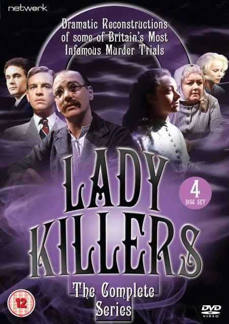 The poster features a dramatic, moody scene with four men in formal attire, exuding mystery and intrigue. The dark purple and black color scheme enhances the ominous atmosphere, while the title "Lady Killers" glows in bold, metallic letters. The overall mood is suspenseful, hinting at the thrilli...