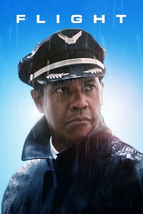 The poster features a man in a naval officer's uniform against a dramatic blue sky, evoking a sense of adventure and tension. The bold title "FLIGHT" at the top suggests an exciting journey, while the rain and lighting create a moody atmosphere that hints at the film's thrilling narrative.
