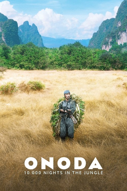 The poster features a lone figure in camouflage gear walking through a golden savanna, surrounded by lush greenery and towering limestone mountains under a bright blue sky. The warm tones of the landscape contrast with the cool blues of the sky, evoking a sense of adventure and isolation. The bol...
