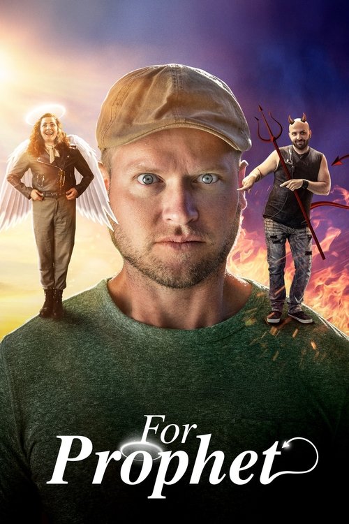 The poster features a central man in a cap and green shirt, with winged figures and a skateboarder in the background. The warm sunset hues and dramatic lighting create an intense, adventurous mood. The title "For Prophet" is prominently displayed at the bottom.