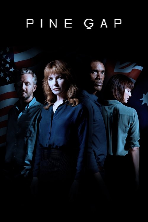 The poster features four men in dimly lit, shadowy scenes against a backdrop of American flags, creating a mysterious and dramatic atmosphere. Their serious expressions and dark clothing suggest a serious drama or thriller.