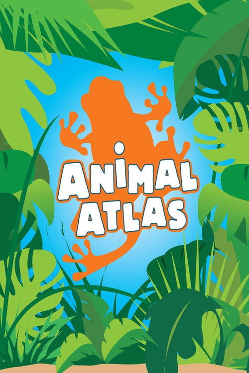 The vibrant poster features a colorful jungle scene with a bright orange alligator silhouette against a blue sky. The bold white text "ANIMAL ATLAS" stands out prominently, capturing the show's adventurous theme. The lush greenery and playful design evoke a sense of wonder and exploration, inviti...