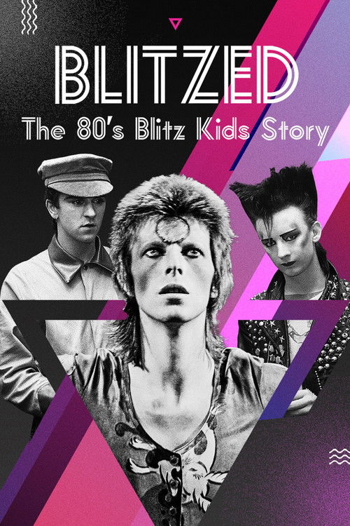 This poster features three young men in 1980s attire against a vibrant pink and purple background. The central figure has a dramatic, intense expression, while the others look serious or contemplative. The bold typography and dynamic colors evoke a nostalgic, rebellious mood reminiscent of the 19...
