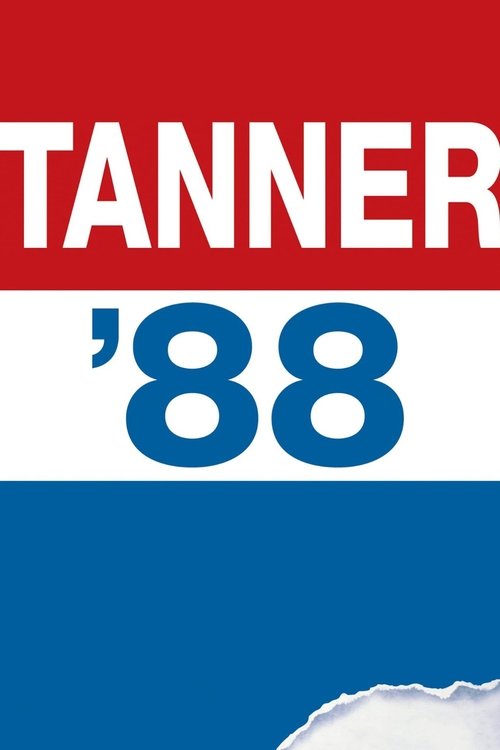 This TV show poster features bold typography with "TANNER" in white against a red background, and the year "88" in blue on a white section. The design uses red, white, and blue colors, creating a striking visual that suggests a dramatic and possibly political theme. The overall composition feels ...