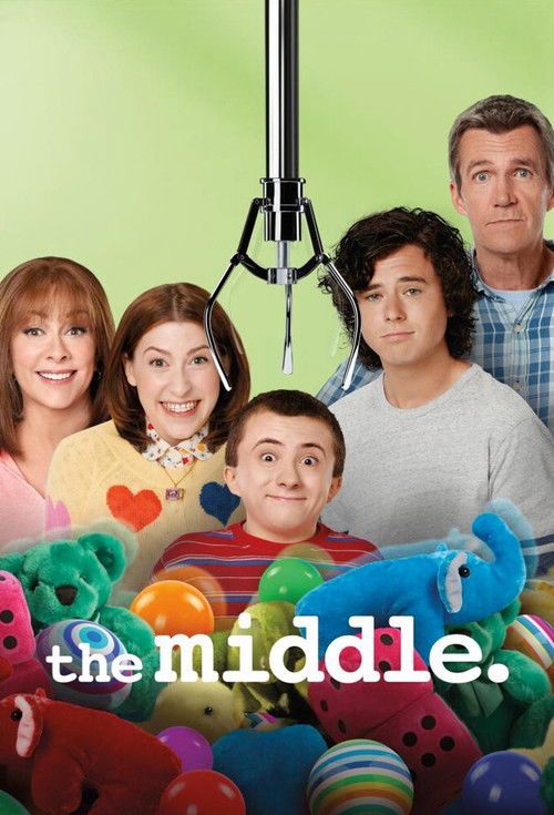 The poster features a group of six characters in a cheerful, vibrant setting. The background is a soft green, while colorful toys and stuffed animals fill the foreground, creating a lively atmosphere. The characters' expressions convey happiness and camaraderie, suggesting a warm, family-oriented...