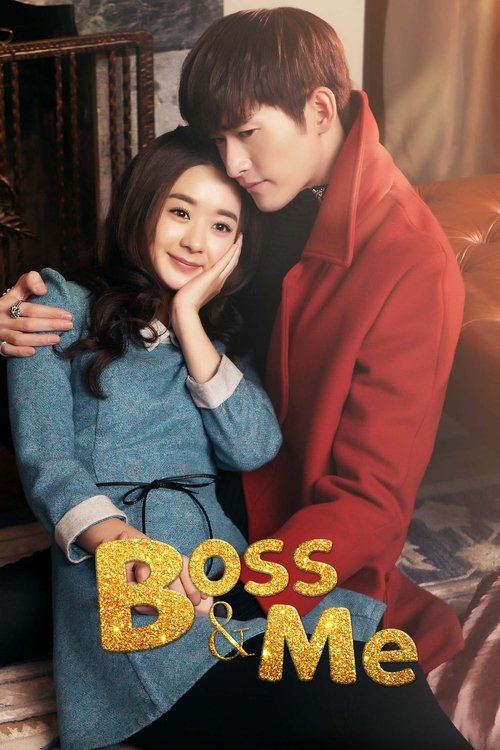 The poster features a tender moment between a man in a red coat and a woman in a blue coat, with warm lighting and an intimate atmosphere. The golden text "Boss & Me" adds a playful touch to the romantic scene.