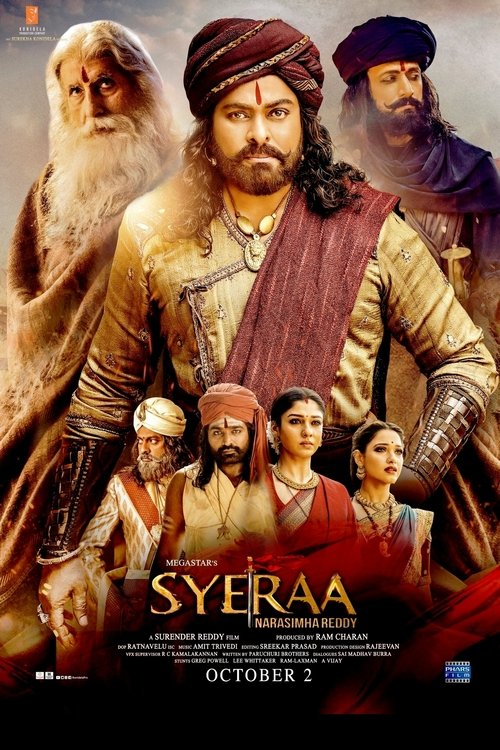 This movie poster features a dramatic scene with a central figure in traditional attire, surrounded by other characters in rich colors. The warm tones evoke a sense of epic storytelling and historical drama.