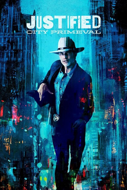 The poster features a man in a fedora and trench coat standing confidently against a cyberpunk city backdrop. The cool blue tones create an eerie, mysterious atmosphere, while the bold title text adds a sense of intrigue.