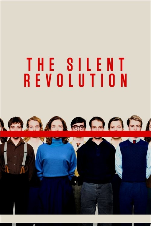The poster features a group of young people standing in a line against a neutral beige background. The title "The Silent Revolution" is prominently displayed in bold red letters. The muted color palette and serious expressions convey a sense of tension and anticipation.