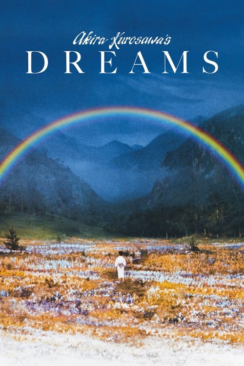The poster features a lone figure walking through a vibrant, sunlit meadow under a dramatic rainbow arching over misty mountains. The warm golden hues contrast with the cool blues of the sky, evoking a sense of serene freedom and inner peace.