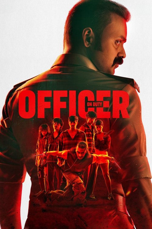 The poster features a man in a red uniform with the title "OFFICER" prominently displayed in bold red letters. Behind him, a group of people in similar attire are shown in a tense, dramatic pose, suggesting a serious and action-packed narrative. The overall mood is intense and gritty, with a sens...