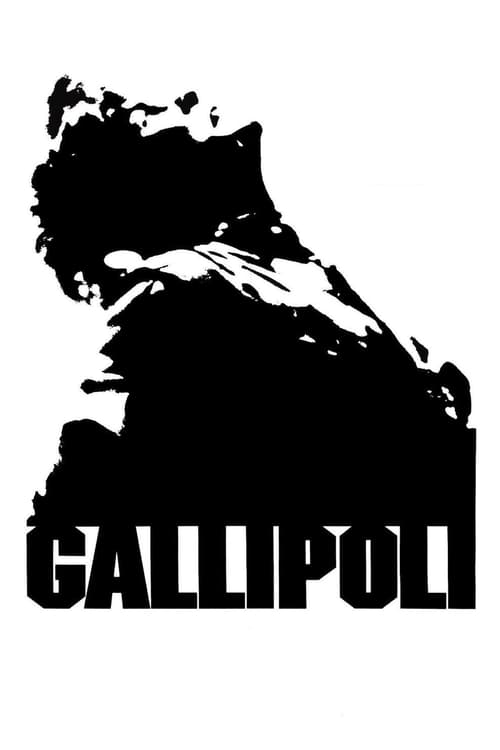 The poster features a dramatic silhouette of soldiers in a war-torn landscape, with bold black text reading "GALLIPOLI" at the bottom. The stark black and white contrast evokes a somber, historical mood, capturing the gravity of the Gallipoli campaign.