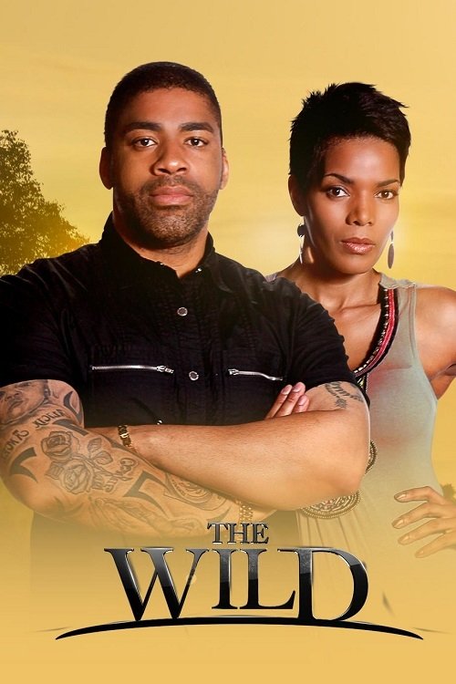 The poster features two men with tattoos on their arms, one in a black shirt and the other in a tank top, standing against a warm sunset backdrop. The title "The Wild" is prominently displayed at the bottom, suggesting an action or adventure theme. The overall mood is adventurous and energetic.