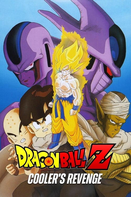 This vibrant poster features a dynamic scene with Goku in his Super Saiyan form, surrounded by other characters like Piccolo and Vegeta. The bold colors of purple, yellow, and red create an energetic and heroic atmosphere, emphasizing the action-packed nature of the movie.