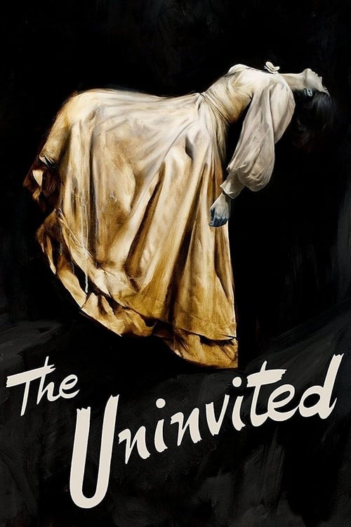 The poster features a mysterious, shadowy figure draped in a golden cloak against a dark background, evoking a sense of mystery and intrigue. The title "The Uninvited" is elegantly written in white script, adding to the enigmatic atmosphere.
