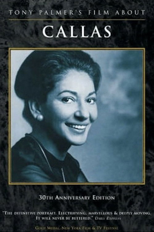 The poster features a black-and-white portrait of Callas, exuding elegance and grace. The muted blue tones and dark background create a somber yet captivating mood. The text highlights the 30th anniversary edition, emphasizing its significance as a documentary film.