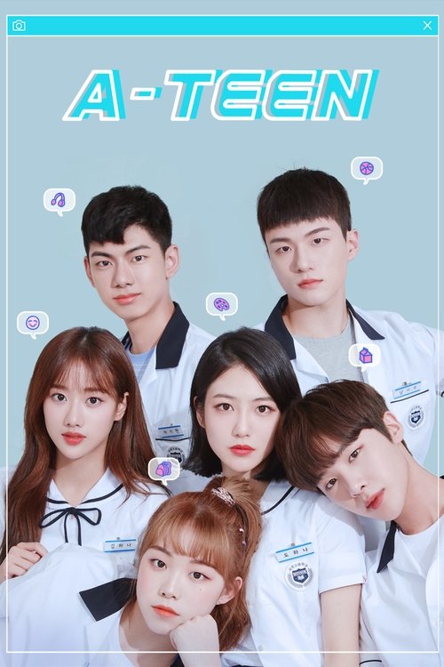 The poster features six young people in matching white shirts with blue collars, arranged in a playful composition. The vibrant blue background and cheerful purple accents create a lively, youthful atmosphere. The group exudes confidence and camaraderie, suggesting a fun and engaging TV show.
