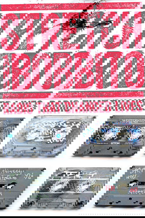 The poster features bold red text against a white background, evoking a retro 1980s vibe. Four cassette tapes are arranged in a grid, each with handwritten notes and stickers, suggesting personal stories and memories. The overall mood is nostalgic and nostalgic, capturing the essence of a music l...