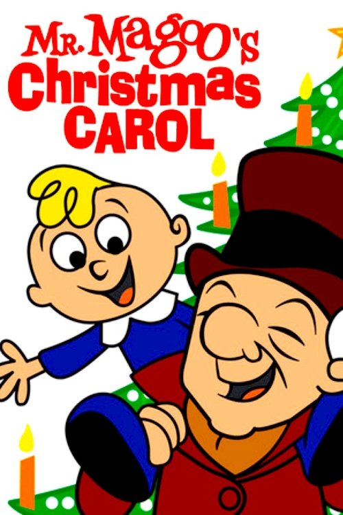 This festive poster features two animated characters: a cheerful boy with yellow hair and a red hat, and a jovial man in a top hat and red coat. The vibrant red and green colors evoke a joyful holiday atmosphere, while the smiling expressions and playful gestures convey warmth and fun.