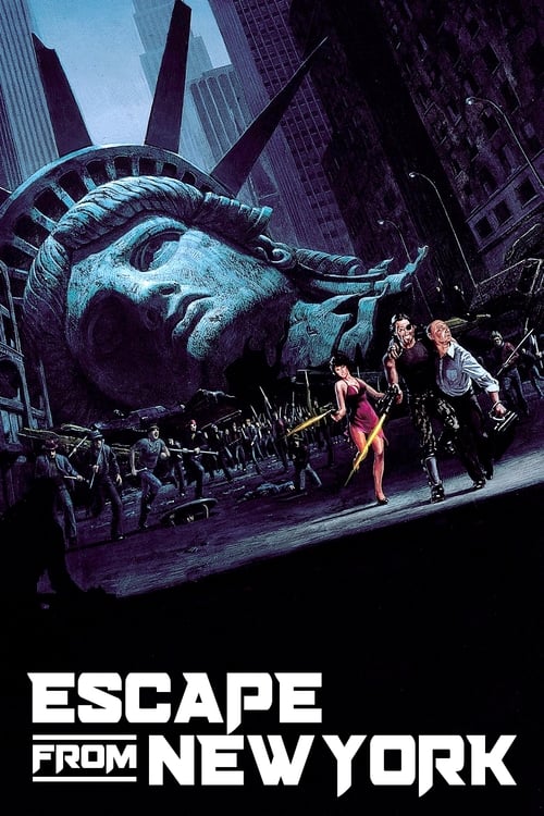The poster features a dramatic scene with the Statue of Liberty looming over a cityscape, while three figures in action pose defiantly. The dark, moody atmosphere combined with vibrant colors creates an intense and thrilling mood.