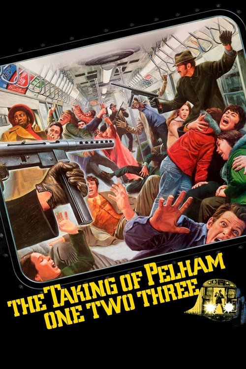 The movie poster depicts a chaotic scene inside a train car filled with people in various states of distress, with some screaming and others in shock. The colors are vivid, with warm tones like reds and oranges contrasting with cool blues and greens. The mood is intense and dramatic, capturing th...