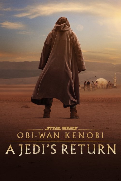 The poster features a lone figure in a dark cloak standing on a vast desert landscape under a golden sunset. In the distance, small figures of people are visible, suggesting a journey or mission. The muted earth tones and warm hues evoke a sense of adventure and mystery, capturing the essence of ...